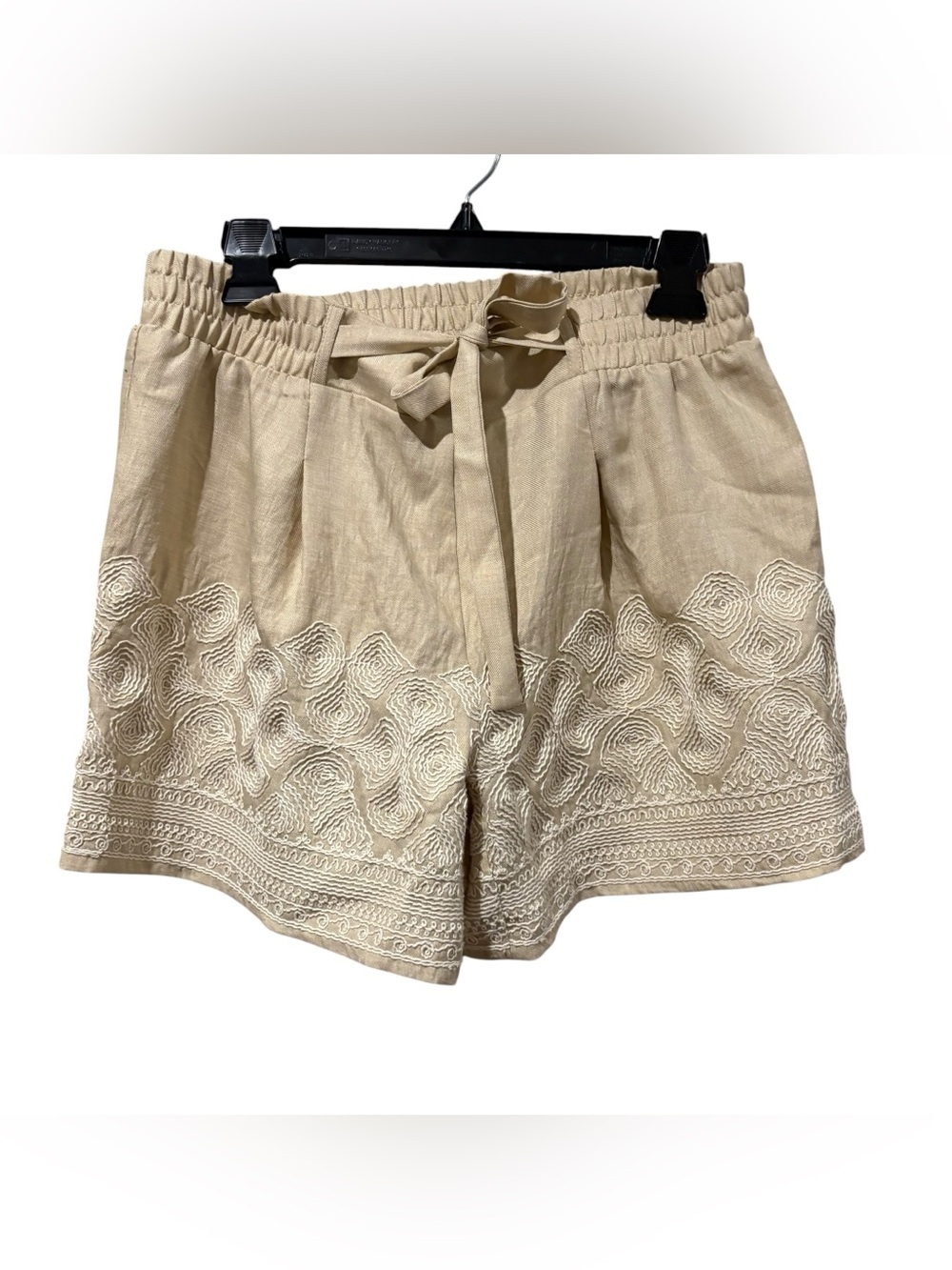 Wren Beige High-Waist Embroidered Tie-Front Shorts size M